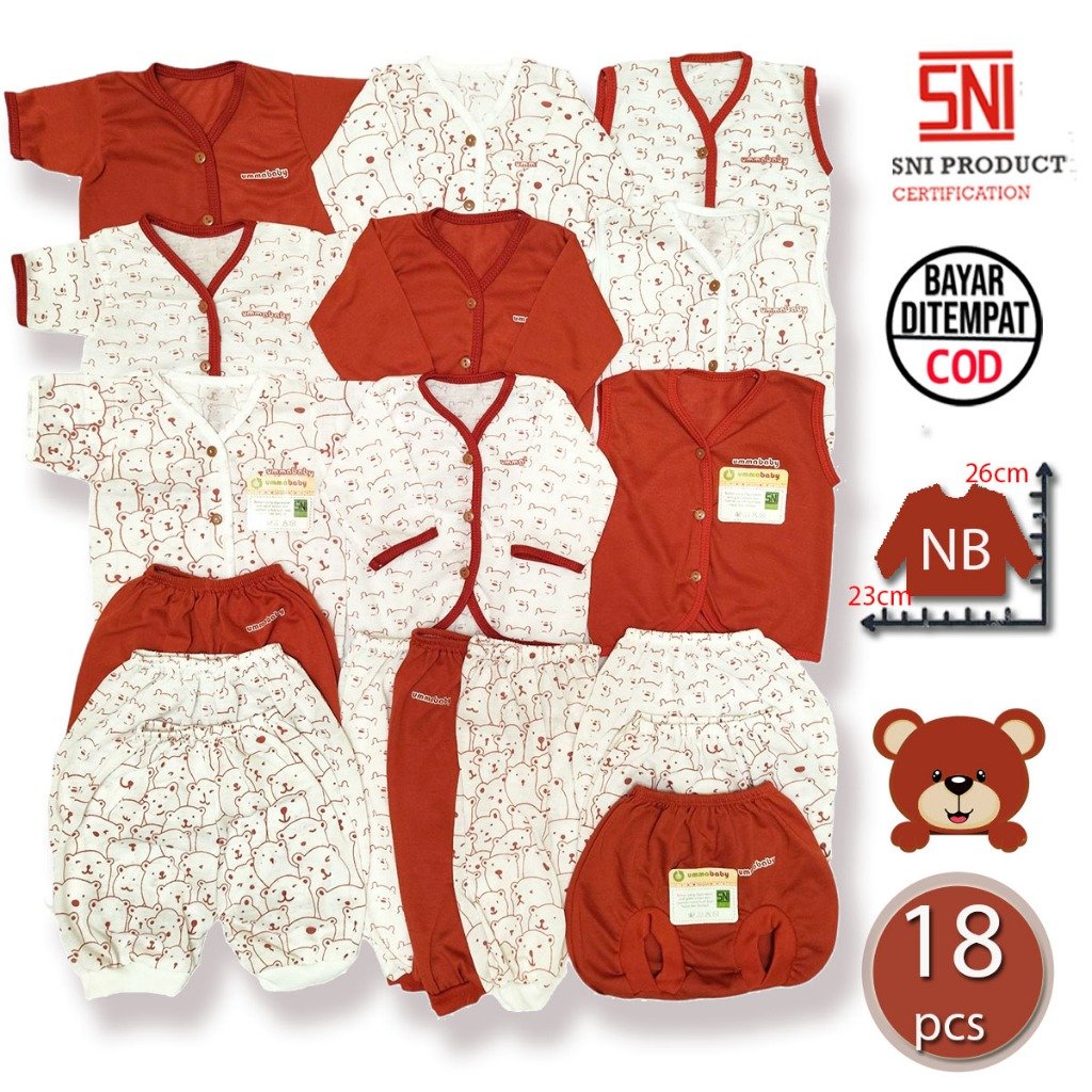 ummababyshop 18 PCS Paket Setelan Bayi Newborn Merah Bata