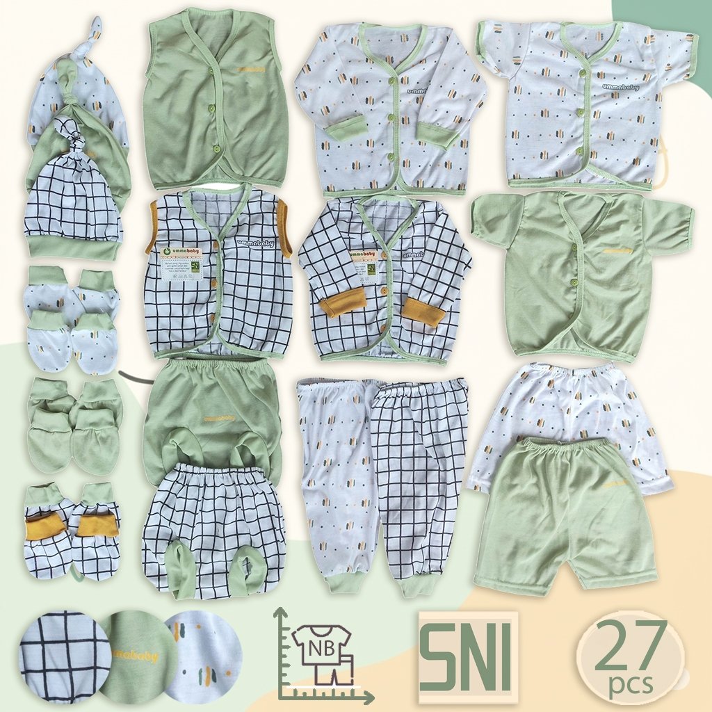 Ummababyshop 27 pcs Baju Bayi Newborn Kotak Sage