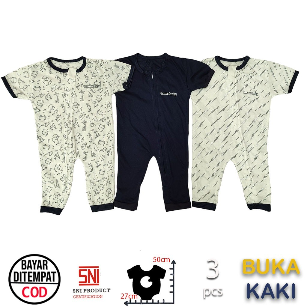 ummababyshop 3 pcs Sleepsuit Bayi Baru Lahir Buka Kaki Romper Bayi Jumper Bayi Pendek Panjang Origami