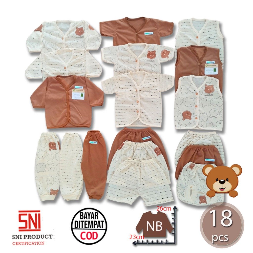 ummababyshop 18 Pcs PAKET LAHIRAN SETELAN BAJU BAYI | Coklat