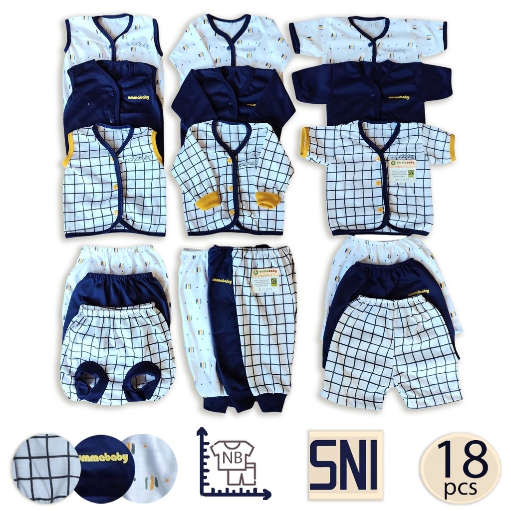 Ummababyshop 18 Pcs Perlengkapan Baju Bayi Newborn | Seri Kotak Navy