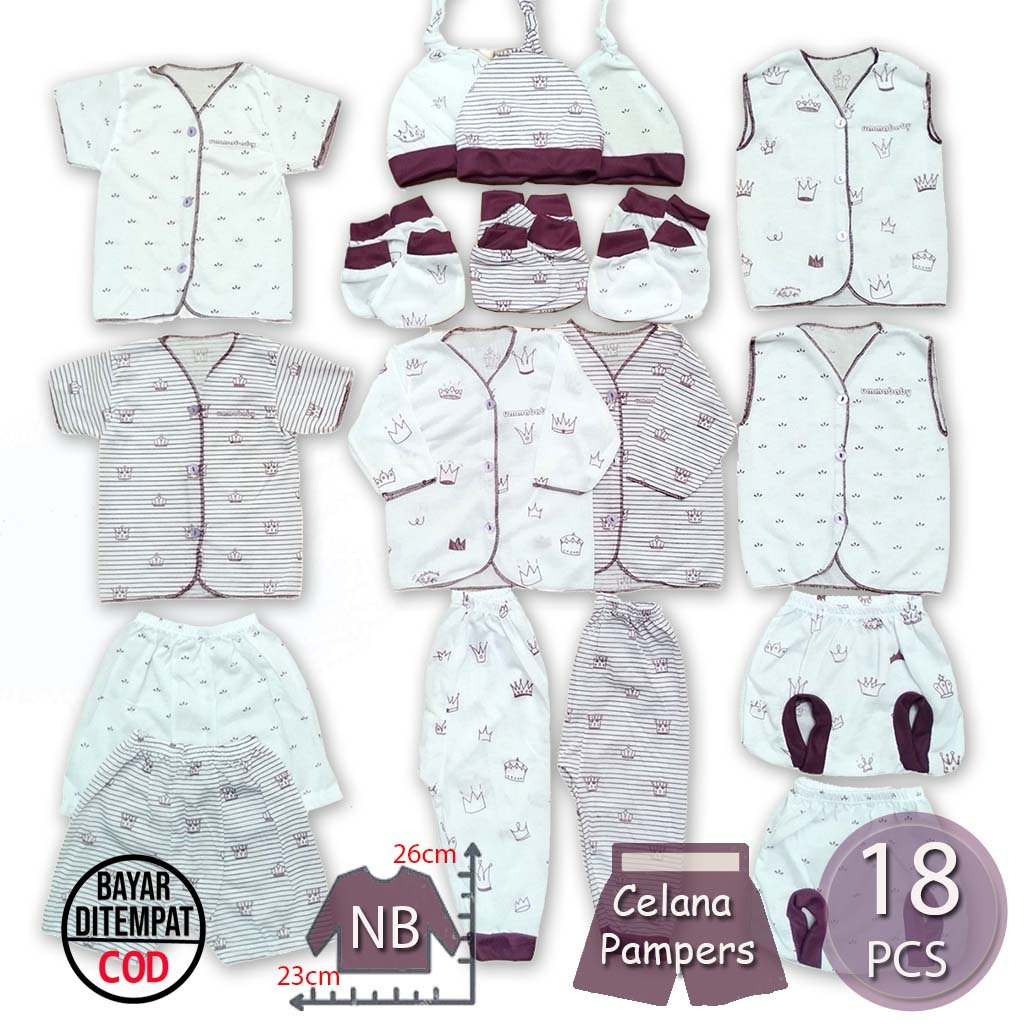 ummababyshop 18 Pcs Perlengkapan Baju Bayi | Seri Ungu Putih Crown