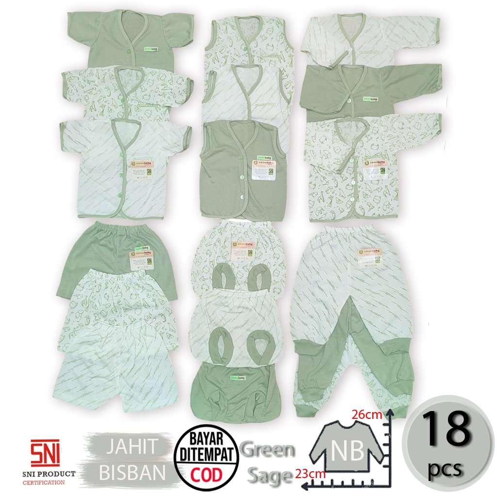 ummababyshop 18 pcs Perlengkapan Baju Bayi Newbon | Origami Hijau Sage