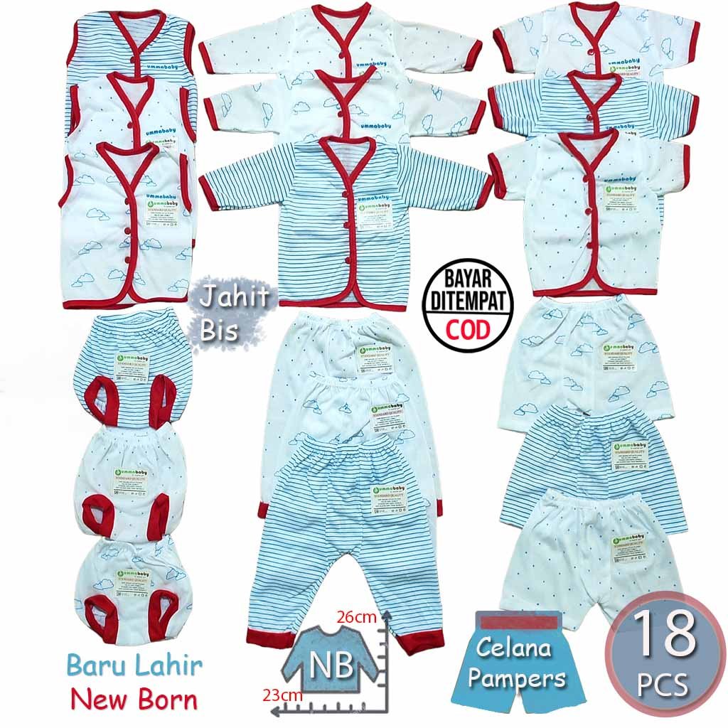 ummababyshop 18 pcs Perlengkapan Baju Bayi | Awan Merah Biru