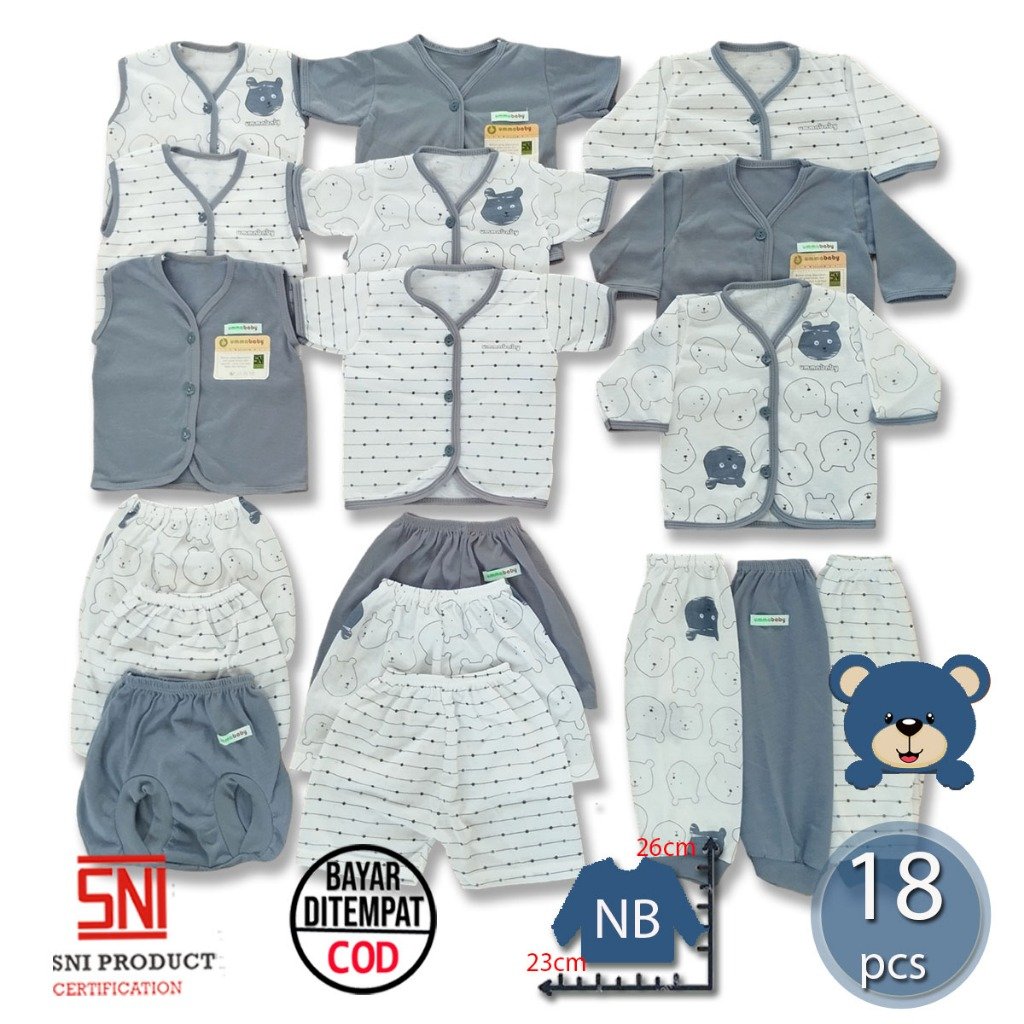 ummababyshop 18 Pcs Paket Lahiran Setelan Bayi | Motif Beruang