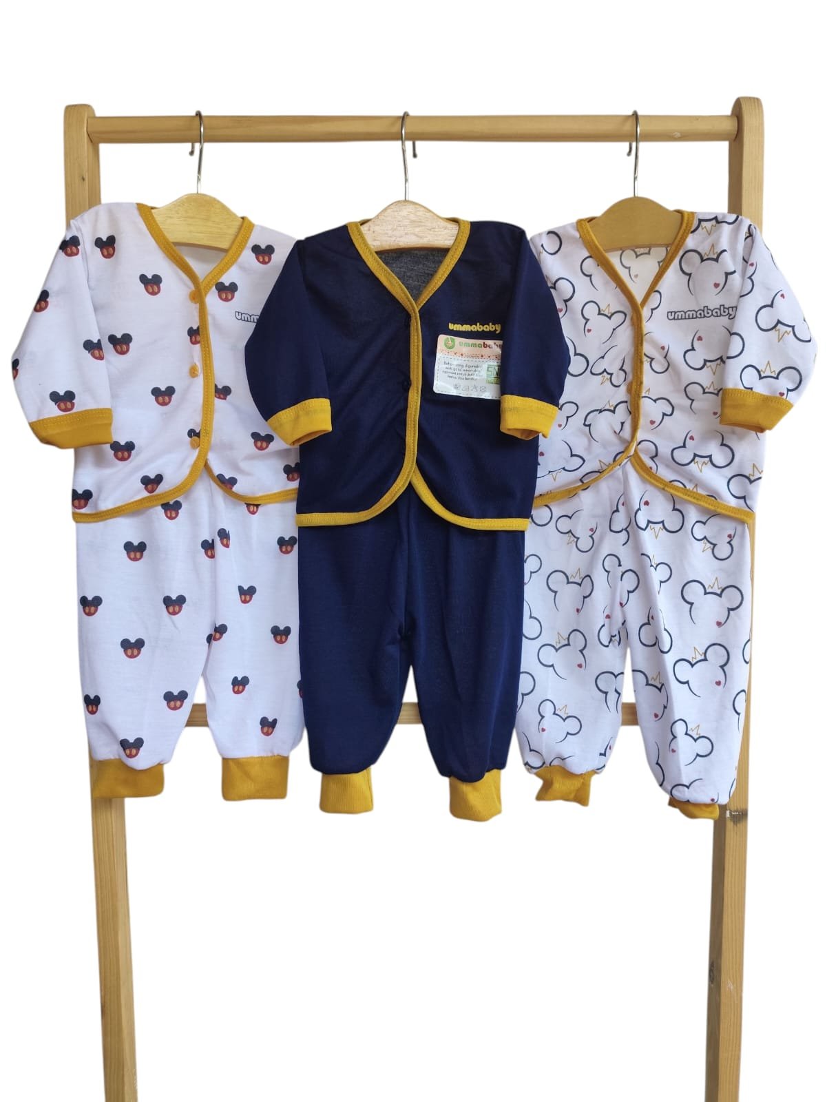 6 Pcs / 3 Set Baju Bayi Buntung Celana Bayi Setelan Newborn Baru Lahir Atasan Kado Murah Lucu Mickey  Navy