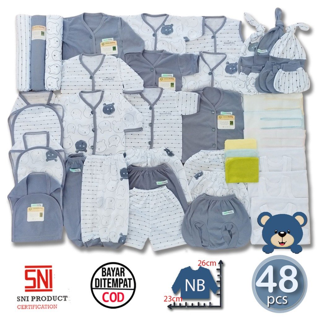 Ummababyshop 48 pcs Set Baju Bayi Newborn | Beruang Abu
