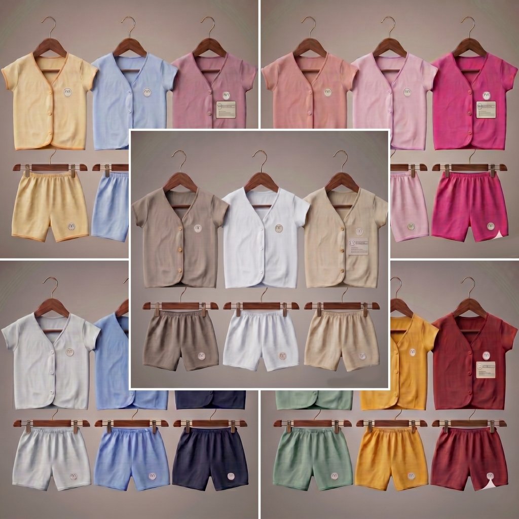 6 pcs / 3 Set Baju Bayi Lengan Panjang, Pendek, Kutung SNI Newborn Baby Perlengkapan Baru Lahir Gift Set Kado Murah Setelan Bayi