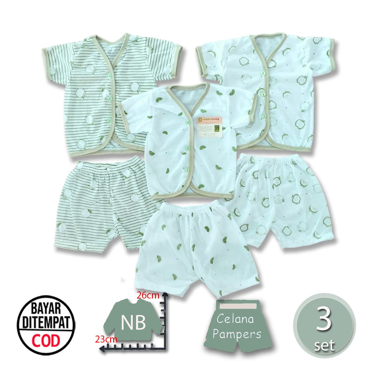 6 Pcs / 3 Set Baju Bayi Pendek Celana Bayi Setelan Bayi Baju Bayi Newborn Baju Bayi Baru Lahir Atasan Bayi Baju Bayi Motif Apel