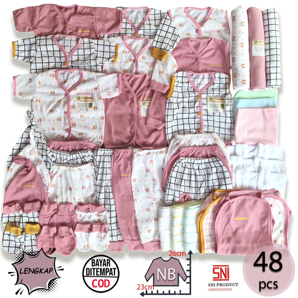 Ummababyshop 48 pcs Set Baju Bayi Newborn | Pink