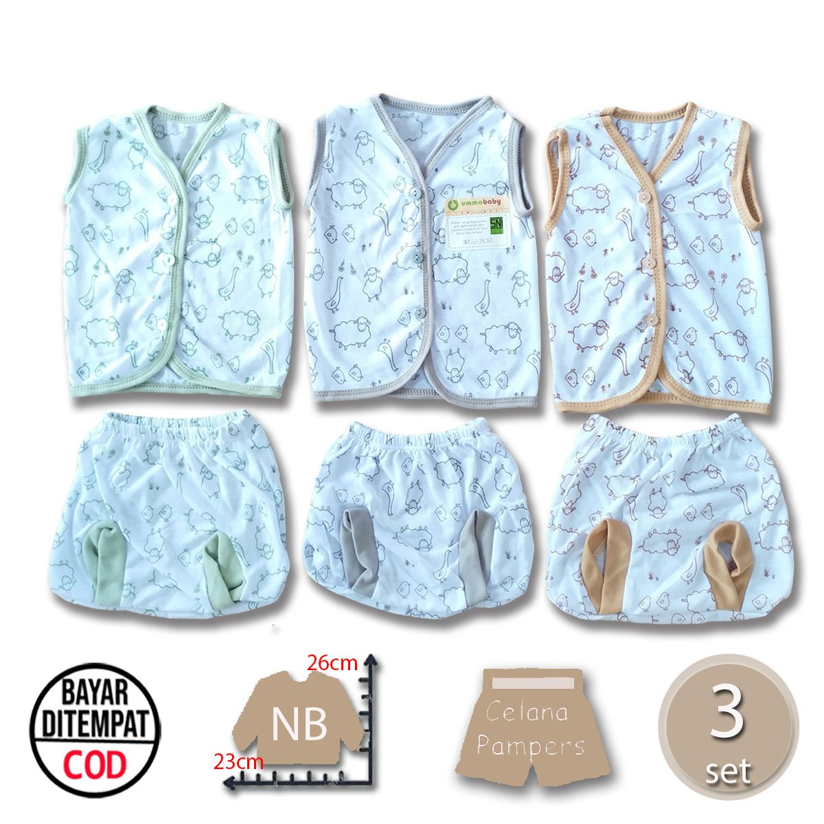 6 Pcs / 3 Set Baju Bayi Buntung Celana Bayi Setelan Bayi Baju Bayi Newborn Baju Bayi Baru Lahir Atasan Bayi Baju Bayi Kado Murah Baju Bayi Lucu Domba lucu