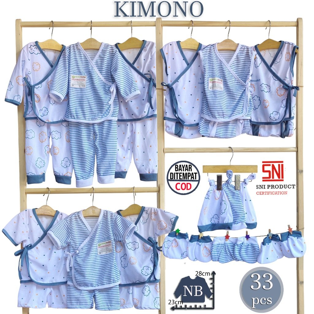 Paket 33 pcs Set Lengkap Baju Bayi Kimono Tali | Starter Pack Newborn