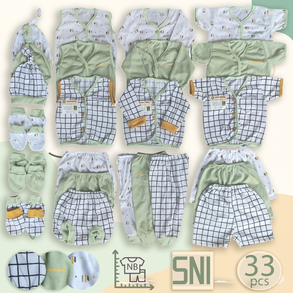 Ummababyshop Paket 33 Pcs Baju Bayi Setelan Lengkap | Kotak Sage