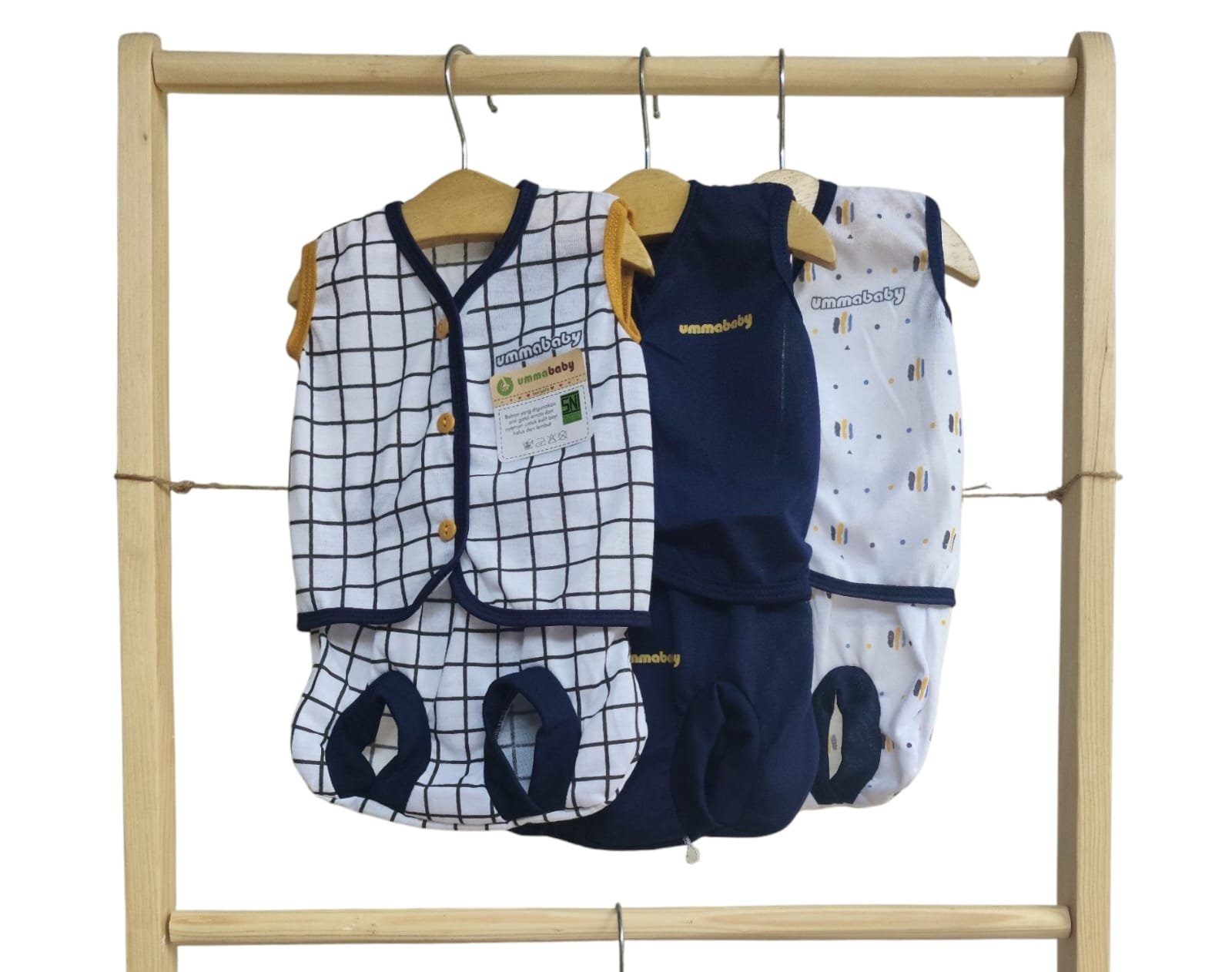 6 Pcs / 3 Set Baju Bayi Buntung Celana Bayi Setelan Newborn Baru Lahir Atasan Kado Murah Lucu Kotak Navy