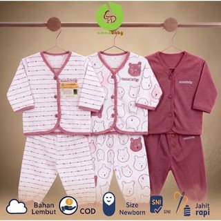 6 Pcs / 3 Set Baju Bayi Panjang Celana Bayi Setelan Newborn Baru Lahir Atasan Kado Murah Lucu Beruang Pink