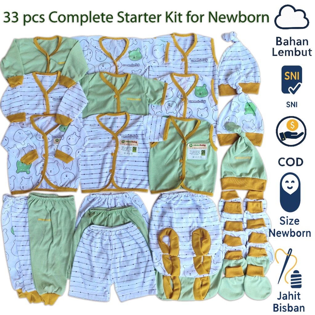 ummababy Paket 33 Pcs Baju Bayi | Beruang Sage