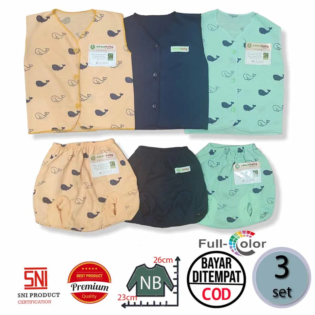 Ummababyshop Paket 6 PCS | Baju Bayi Kutung & Celana Seri Paus Sarna