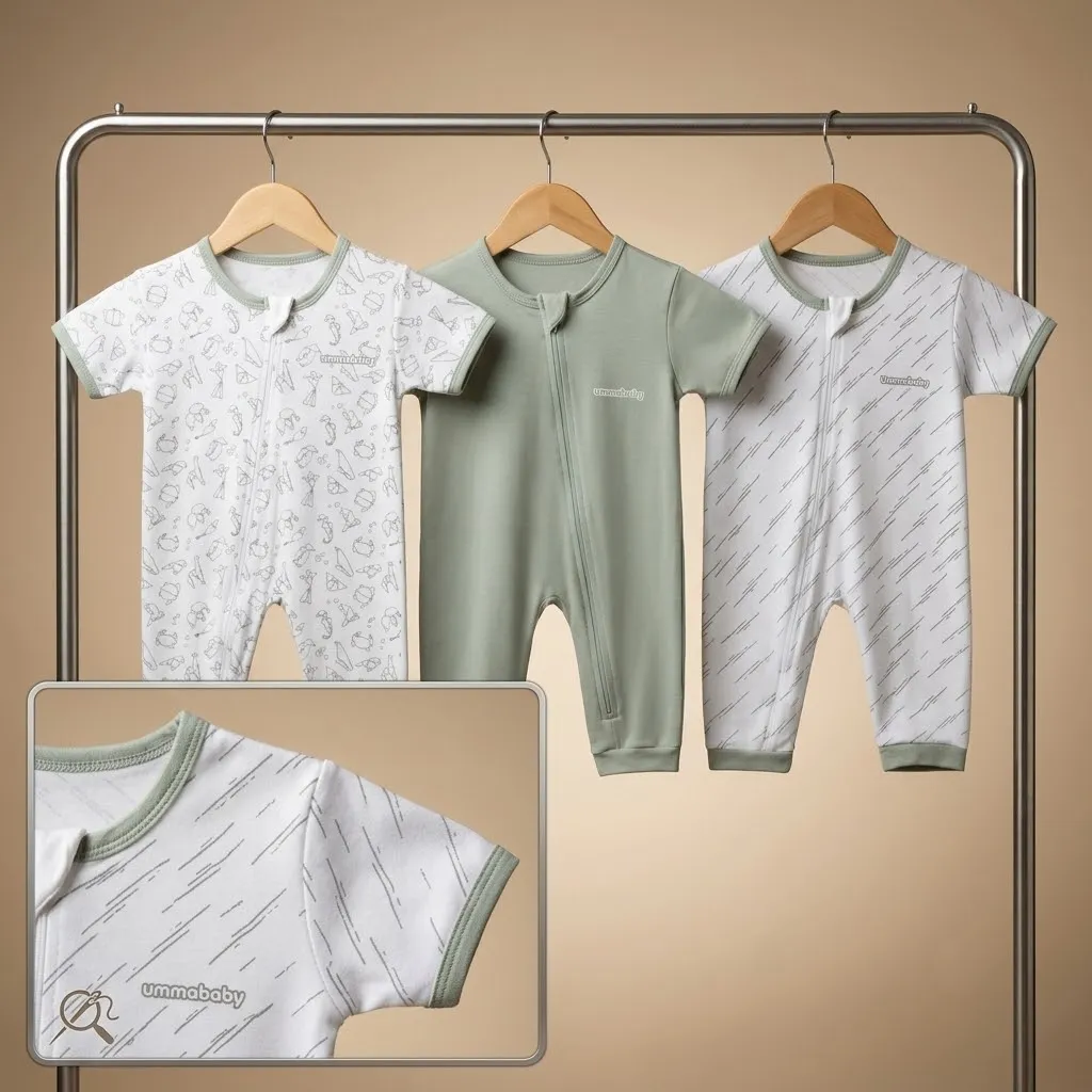 ummababyshop 3 pcs Sleepsuit Bayi Baru Lahir Buka Kaki Panjang Pendek Origami Sage