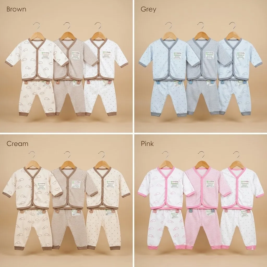 6 Pcs / 3 Set Baju Bayi Panjang, Pendek, Kutung Celana Bayi Setelan Awan Bayi Baju Bayi Newborn Baju Bayi Baru Lahir Motif Awan