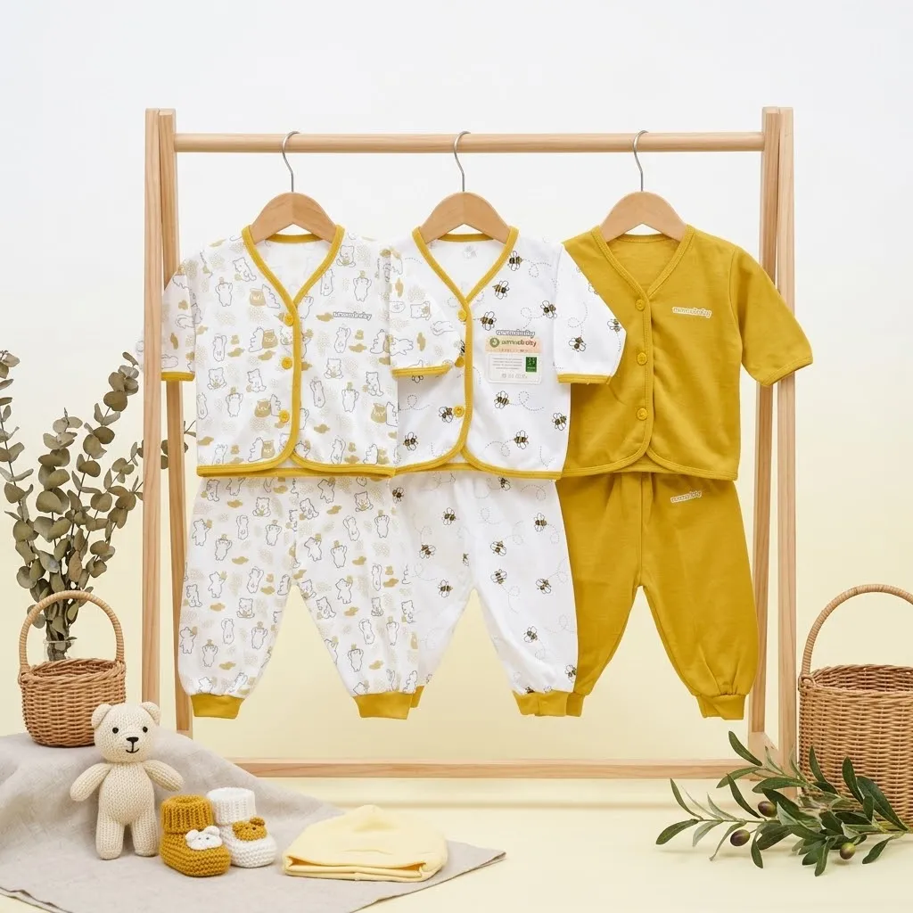 6 Pcs / 3 Set Baju Bayi Panjang Celana Bayi Setelan Newborn Baru Lahir Atasan Kado Murah Lucu Lebah Madu