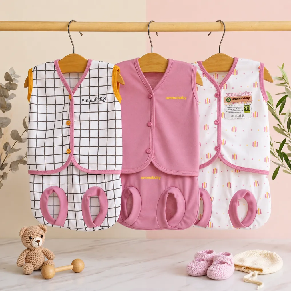 6 Pcs / 3 Set Baju Bayi Kutung Celana Bayi Setelan Newborn Baru Lahir Atasan Kado Murah Lucu Kotak Jambon