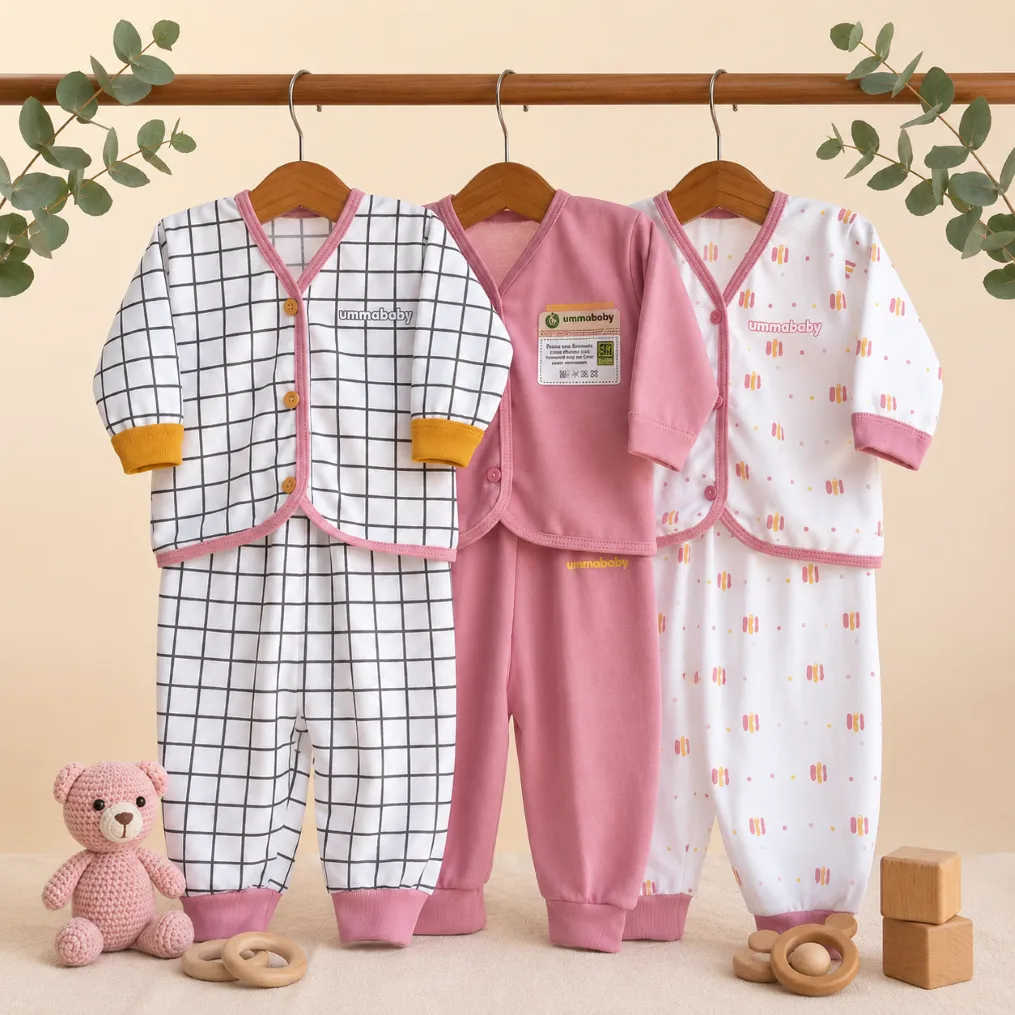 6 Pcs / 3 Set Baju Bayi Panang Celana Bayi Setelan Newborn Baru Lahir Atasan Kado Murah Lucu Kotak Jambon