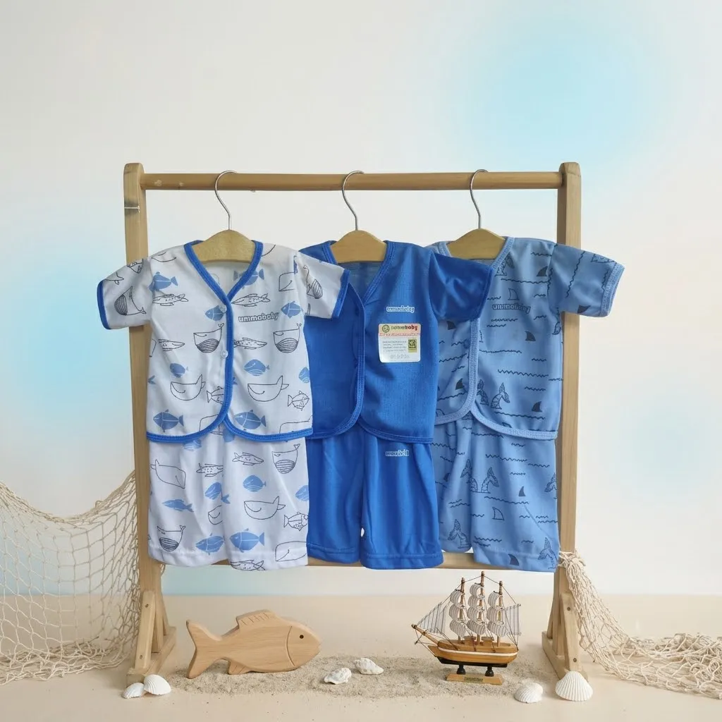 6 Pcs / 3 Set Baju Bayi Buntung Celana Bayi Setelan Newborn Baru Lahir Atasan Kado Murah Lucu Origami Ikan