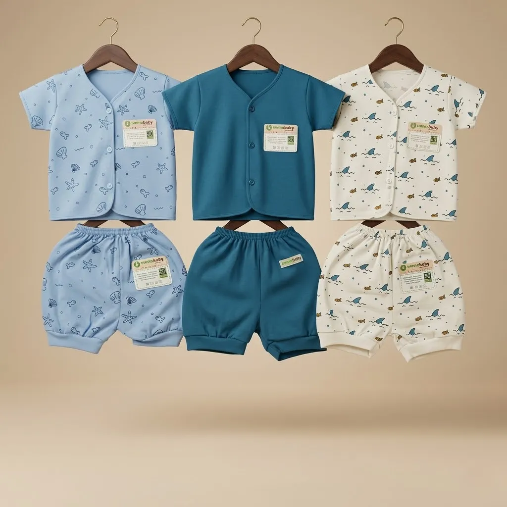 Ummababyshop 3 Set Baju Bayi Motif Kerang Ocean
