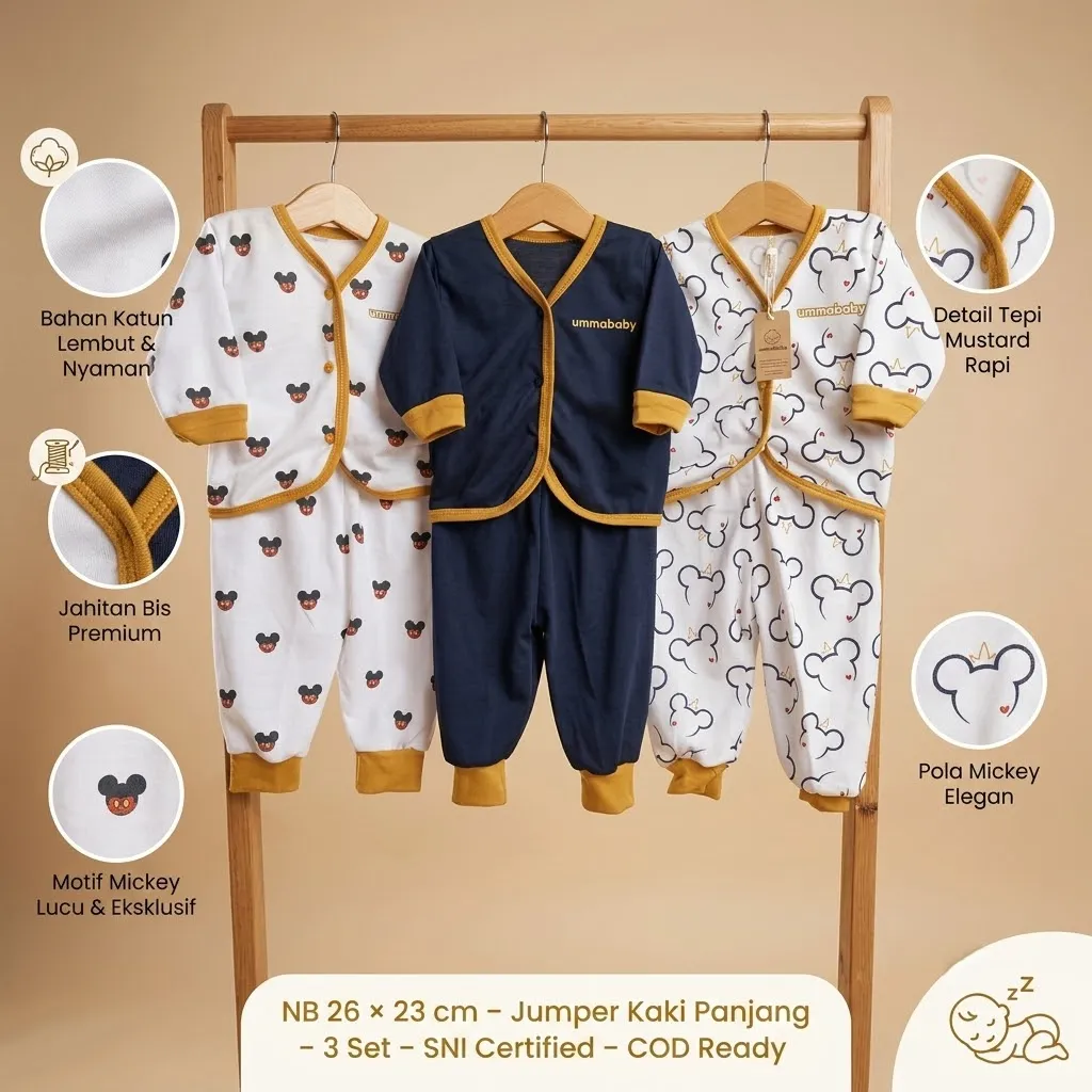 6 Pcs / 3 Set Baju Bayi Buntung Celana Bayi Setelan Newborn Baru Lahir Atasan Kado Murah Lucu Mickey Navy