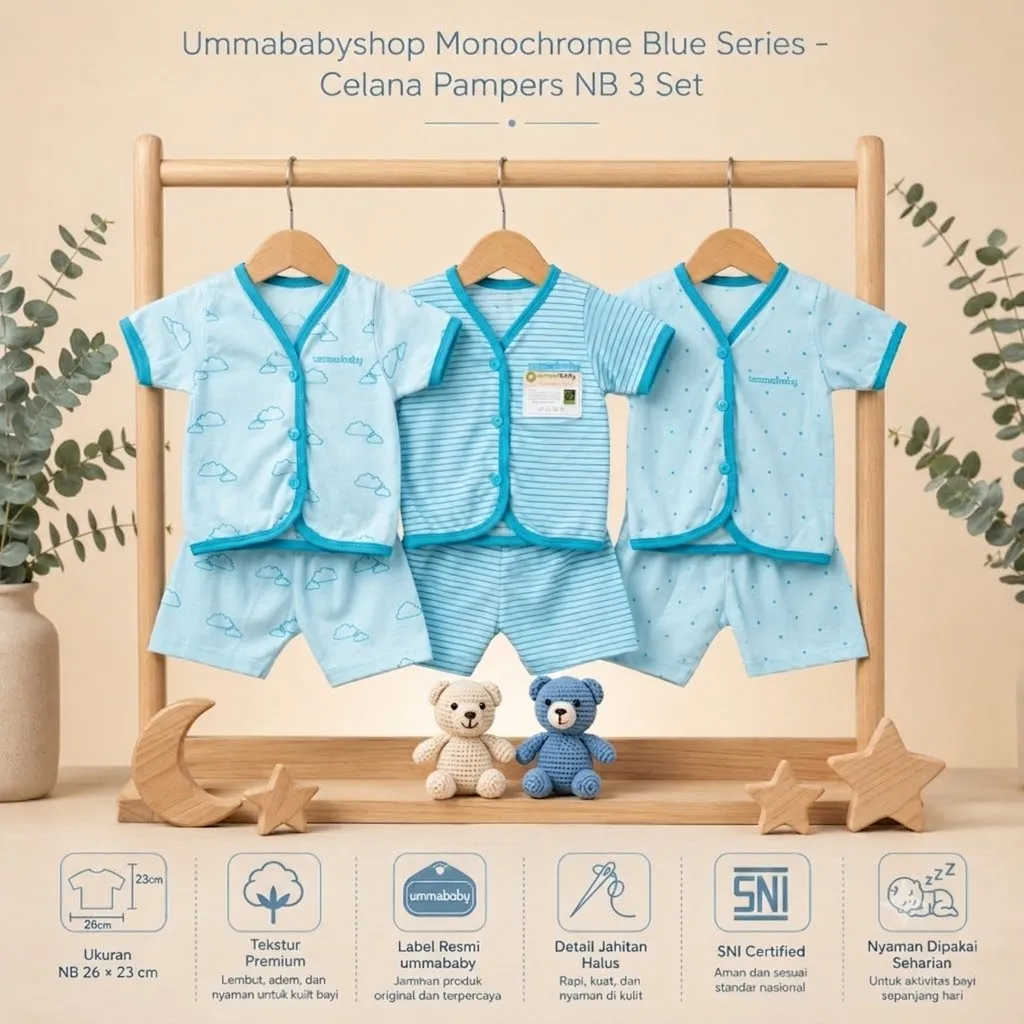 6 Pcs / 3 Set Baju Bayi Pendek Celana Bayi Setelan Newborn Baru Lahir Atasan Kado Murah Lucu Awan Aqua