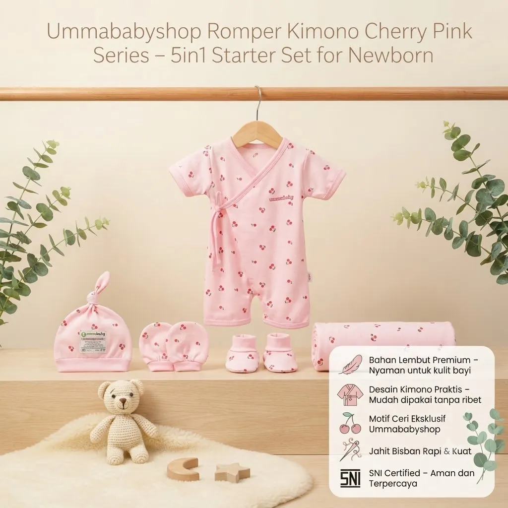 Jumper Kimono 5in1 Baju Bayi | Chery Pink