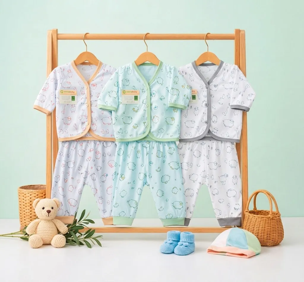 6 Pcs / 3 Set Baju Bayi Panjang Celana Bayi Setelan Newborn Baru Lahir Atasan Kado Murah lucu domba