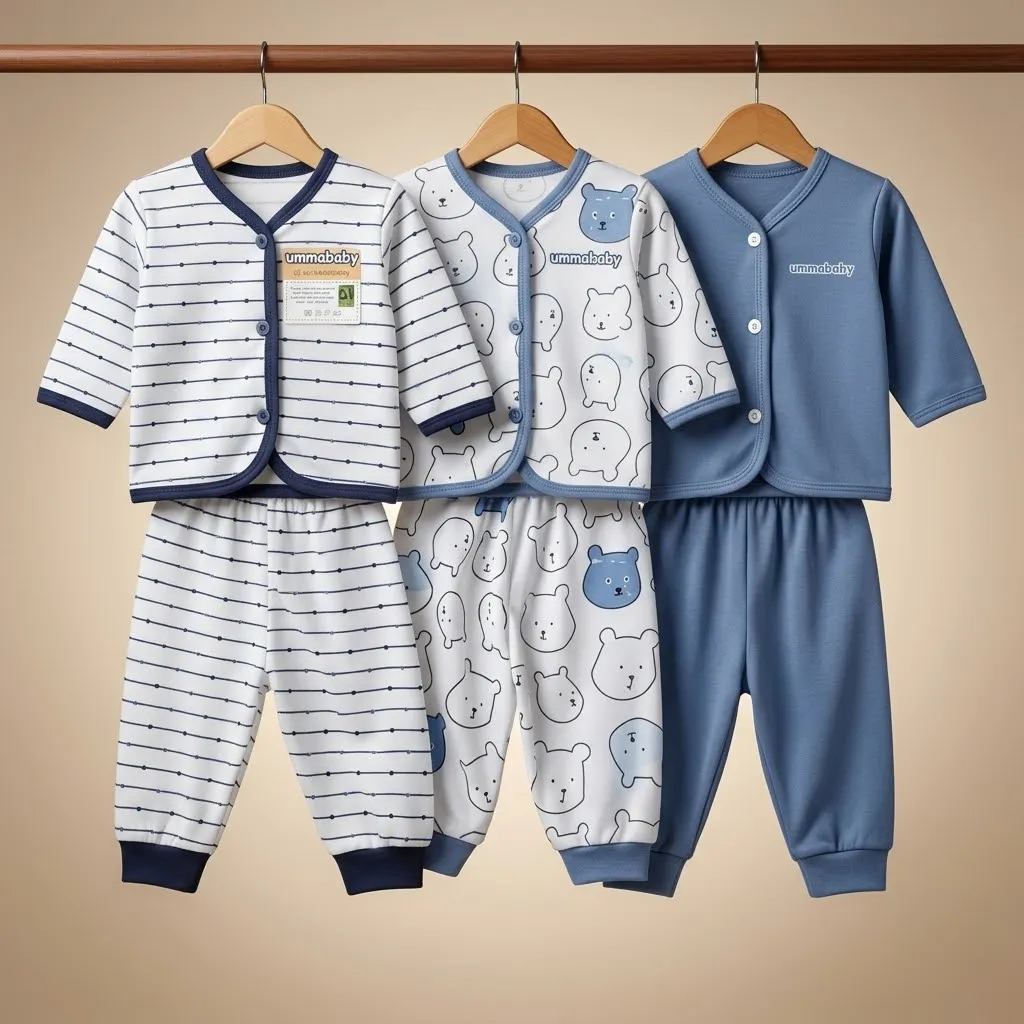6 Pcs / 3 Set Baju Bayi Panjang Celana Bayi Setelan Newborn Baru Lahir Atasan Kado Murah Lucu Beruang Abu