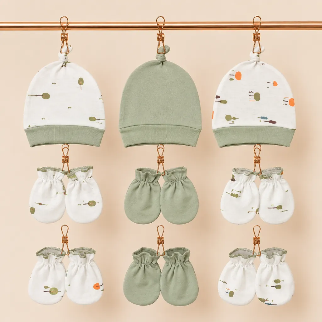 Ummababyshop Paket 9in1 Topi & Sarung Bayi | Seri Sage Polos