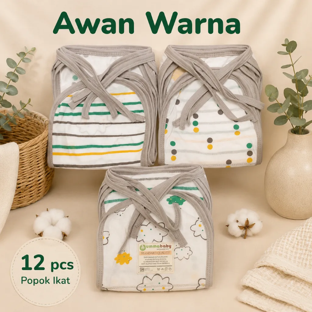 12 pcs Popok Kain Bayi 2 Lapis Katun Polos Pakai Ulang Popok Bayi Cuci Ulang Newborn Baru Lahir Popok Kain Tali Tebal SNI Size Jumbo 1 Lusin Awan Warna